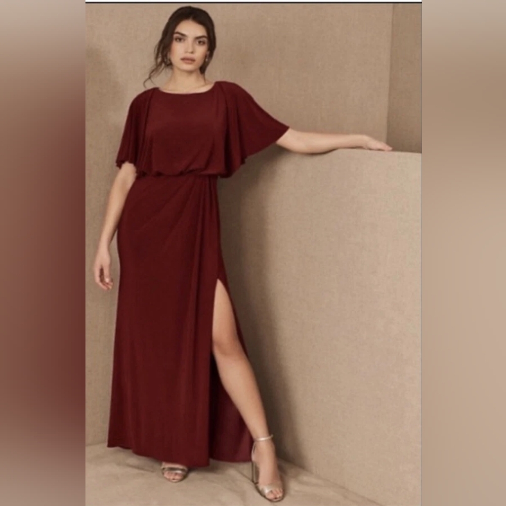 BHLDN Wine Color Lena Boudreaux Flutter Sleeve Dress Size 6.